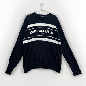 Karl Lagerfeld Paris Men’s  Sz L Logo Knit Crewneck Sweater Designer Preppy Read